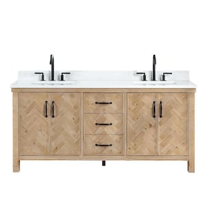 Javier 72 in. W x 22 in. D x 33.9 in. H Double Sink Bath Vanity in Antique Brown with White Grain Composite Stone Top