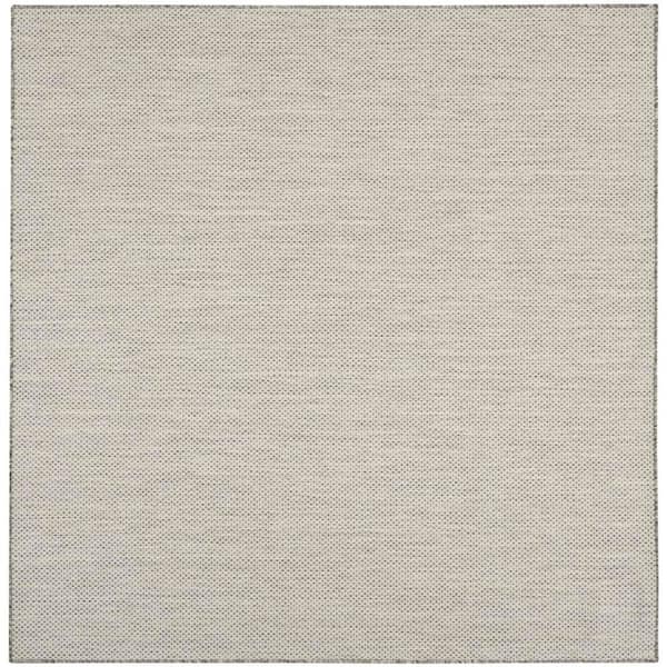 Courtyard Ivory/Silver 4 ft. x 4 ft. Solid Geometric Contemporary Square Indoor/Outdoor Area Rug