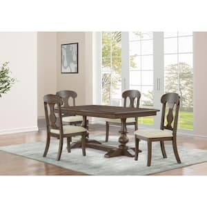 Hector 5-Piece Rectangle Rustic Oak Wood Top And Linen Fabric Table Set Seats 4
