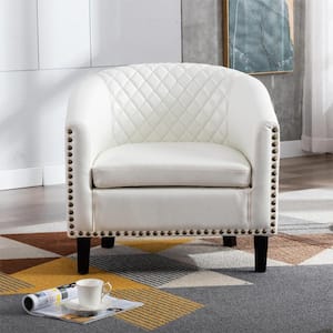 Modern White PU Leather Upholstery Accent Chair Barrel Chair Club Chair with Wood Legs and Nailheads (Set of 1)