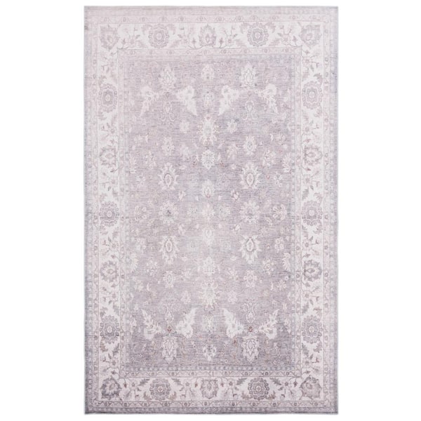 SAFAVIEH Arizona Gray/Ivory 3 ft. x 5 ft. Distressed Border Ornate Machine Washable Area Rug