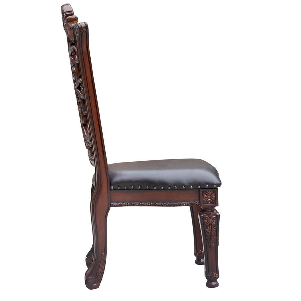 Vendome High Back Brown Faux Leather and Wood Side Chair Set