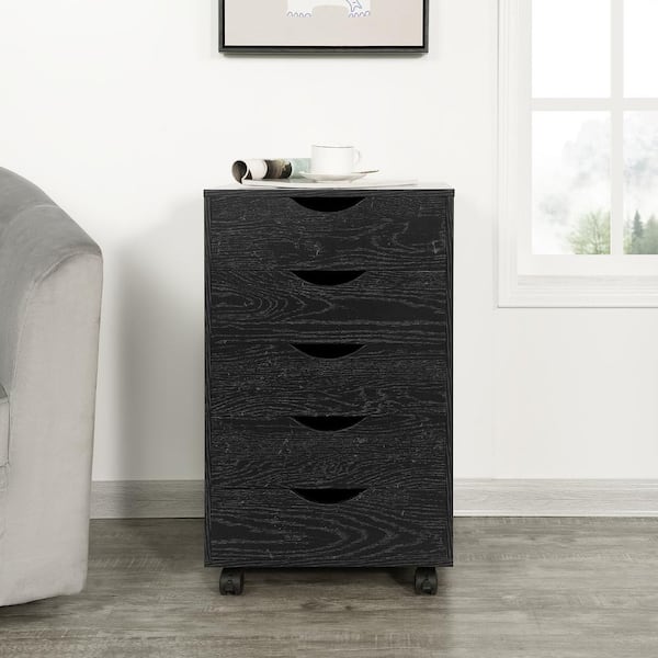HOMESTOCK 5-Drawer Distressed Black 26 in. H x 16 in. W x 16 in. D Wood Lateral File Storage Cabinet