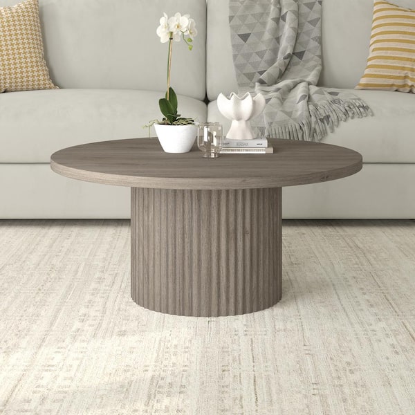 Rollan 32 in. Antiqued Gray Oak Round MDF Top Coffee Table