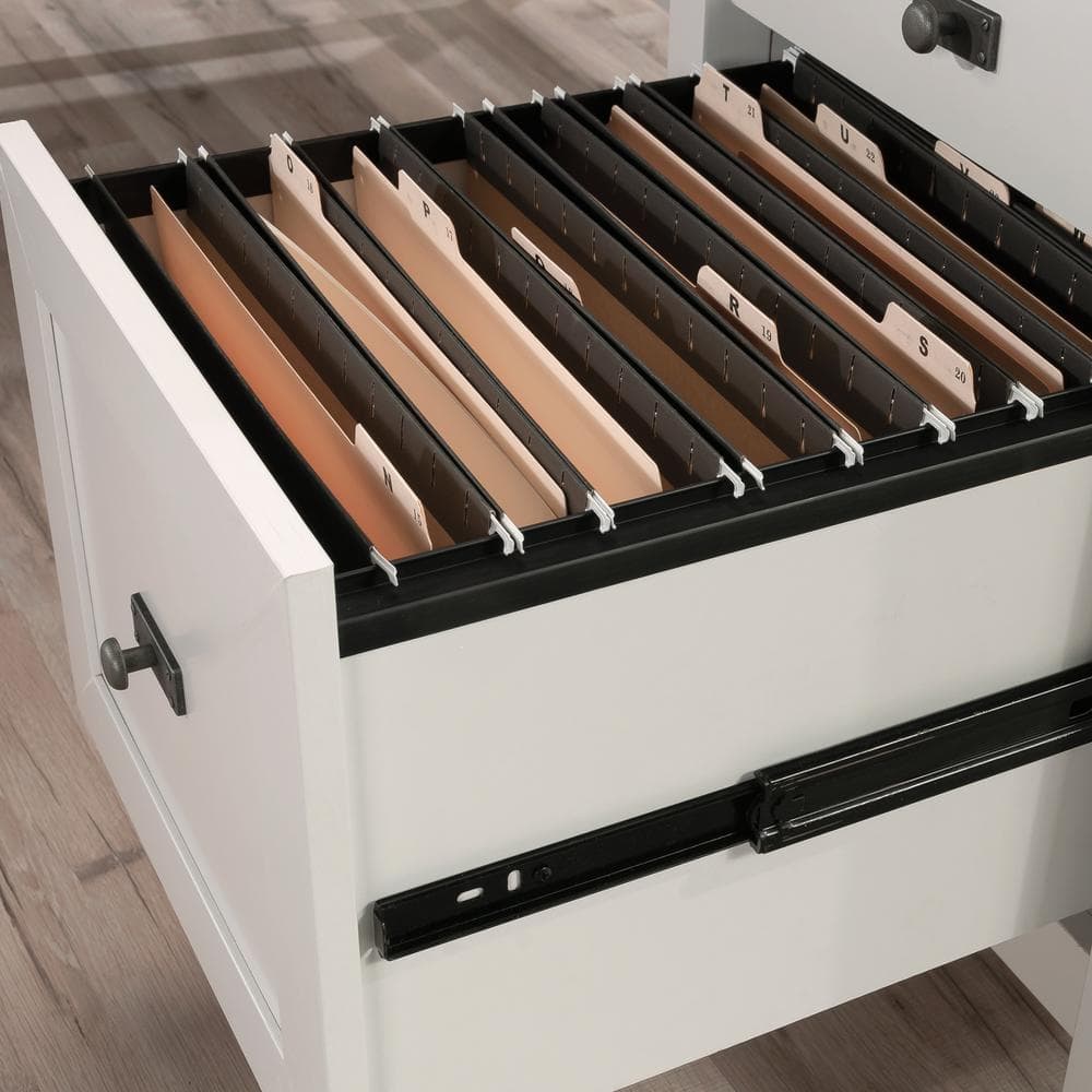 Cottage Road Coastal White Wood L-Shaped Desk with Black Hardware