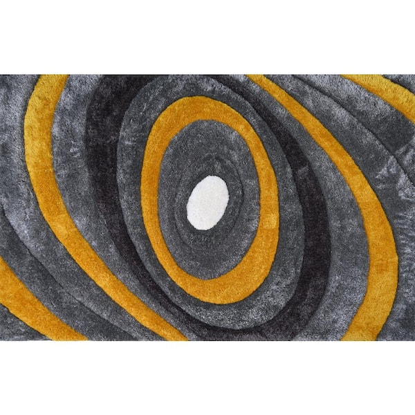Amazing Rugs 3D Shaggy Hand Tufted Gray/Yellow 5 ft. x 7 ft. Area Rug