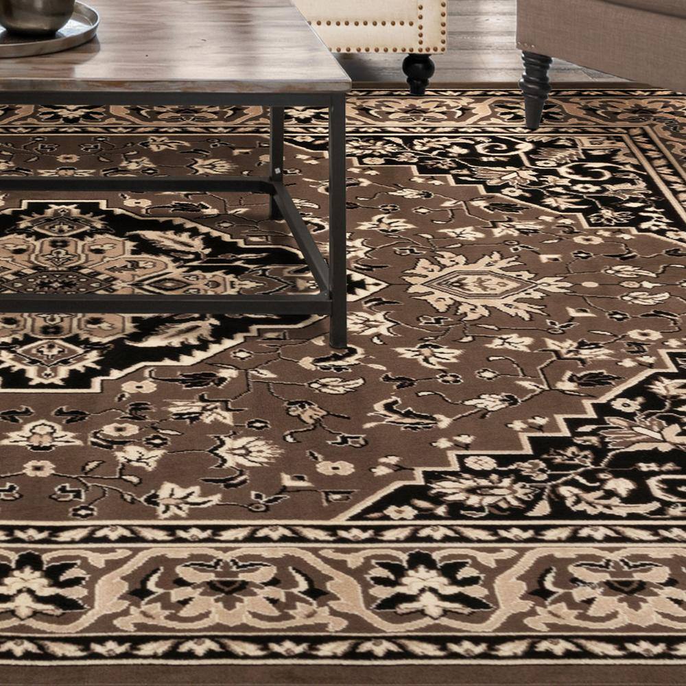 Elegant Brown Floral Medallion 6'x4' Low Pile Area Rug