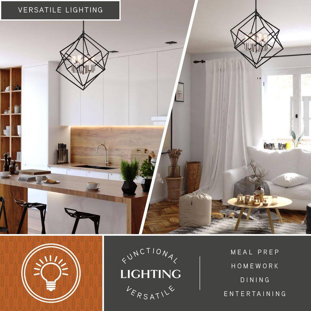 Contemporary 23.5" Satin Nickel & Black Geometric Pendant Light