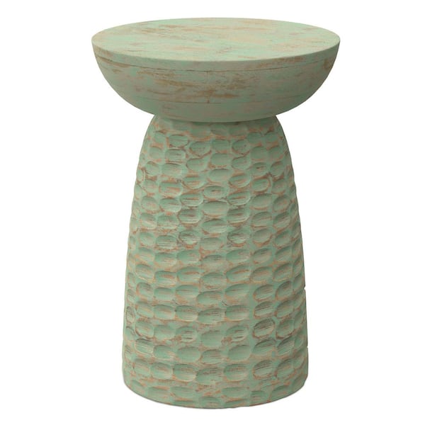 Simpli Home Boyd Solid Mango Wood 13 in. Wide Round Contemporary Wooden Accent Table in Green Wash, Fully Assembled