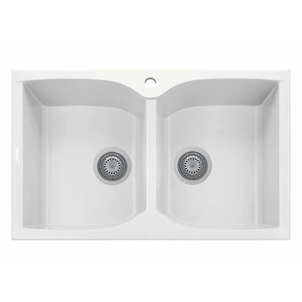 LaToscana Corax Series 31 in. Drop-In Version Granite 1-Hole Double Bowl Kitchen Sink in Milk White