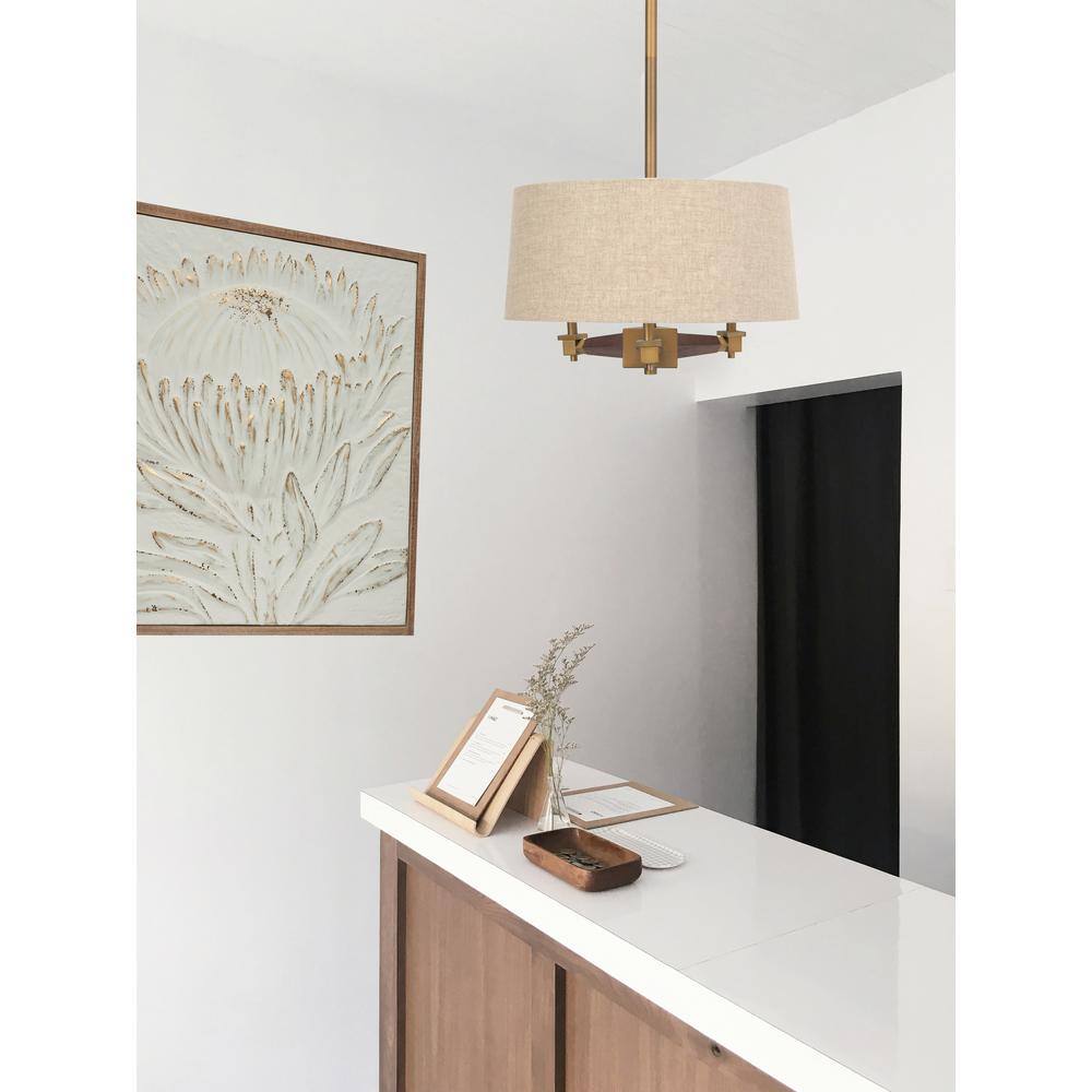 Gold and Wood LED Drum Pendant Light, 20.3"