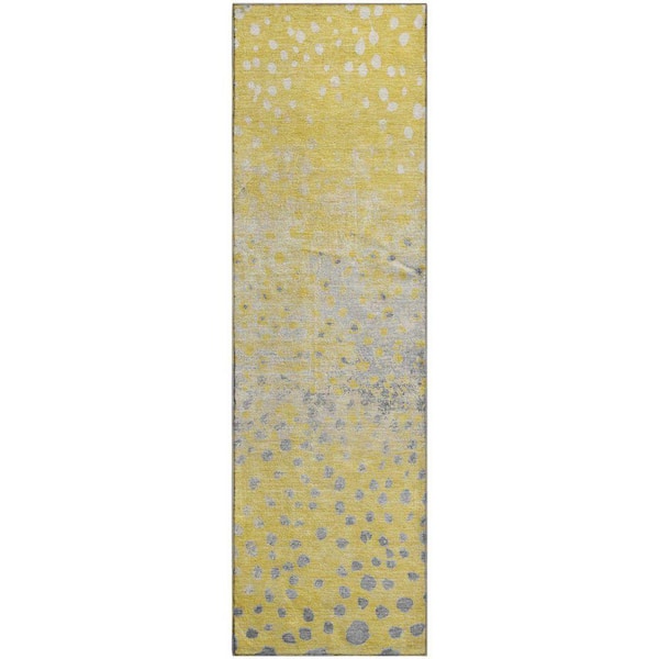 Mayfield Premium Machine Washable Abstract AMF1366 Yellow 2 ft. 3 in. x 7 ft. 6 in. Runner Rug