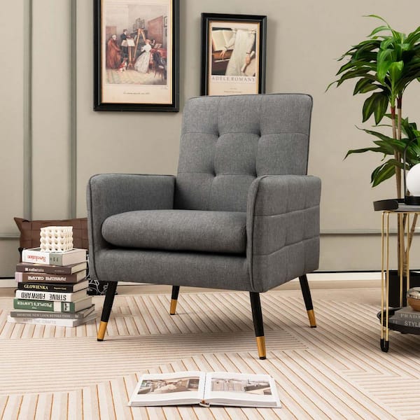 Costway Gray Linen Fabric Accent Chair Modern Single Sofa Chair with Solid Metal Legs H9I 10NG15GR The Home Depot