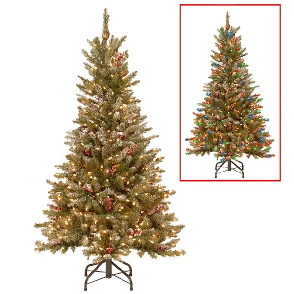 National Tree Company 5 ft. PowerConnect Frosted Mountain Fir Artificial Christmas Slim Tree with Dual Color LED Lights