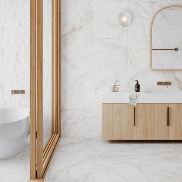 Spanish Mirage 4 in. x 12 in. x 9mm Marble Porcelain Floor and Wall Tile Gold Sample