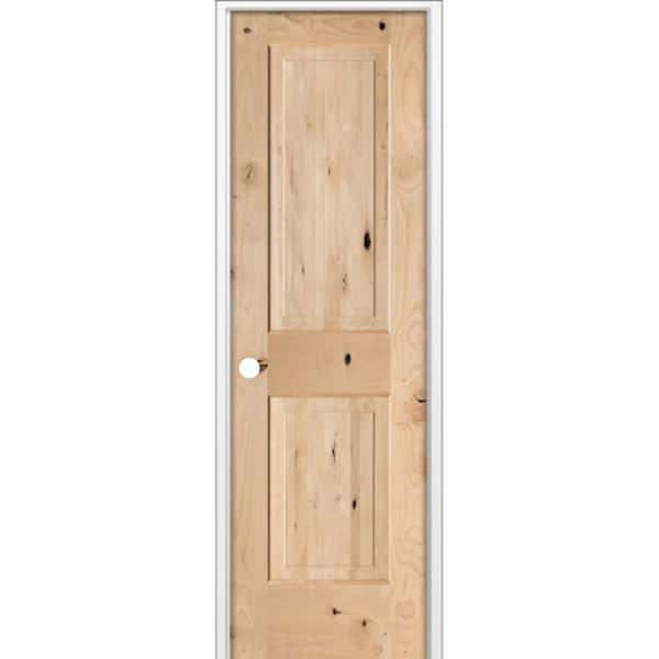 24 in. x 80 in. Rustic Knotty Alder 2-Panel Square Top Right-Hand Single Unfinished Wood Prehung Interior Door