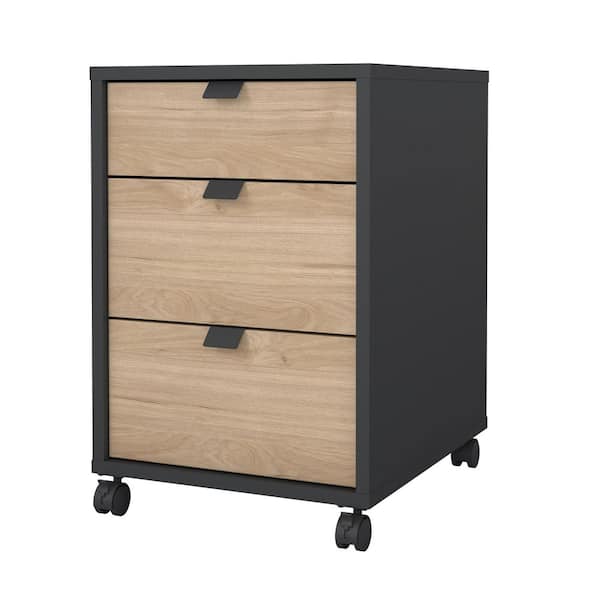 Tvilum Sign Matte Grey/Jackson Hickory 23.95 in. 3 Drawer Mobile