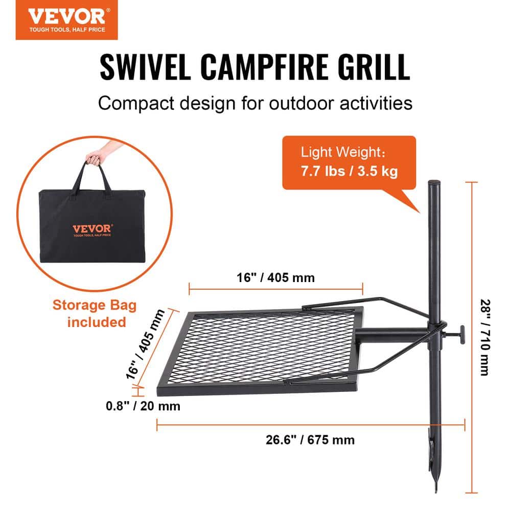 Heavy-Duty Black Stainless Steel Swivel Campfire Grill