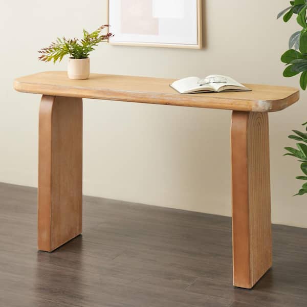 55 in. Brown Wood Rectangle Console Table with Arched Legs