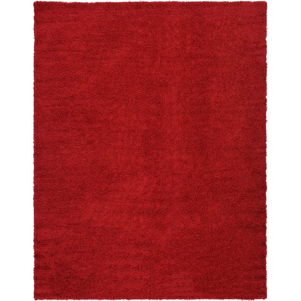 Unique Loom Solid Shag Cherry Red 10 ft. x 13 ft. Area Rug