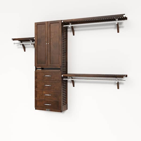 John Louis Home 72 in. W - 120 in. W Chestnut Reach in with 4 Shaker Style Drawers and Wood Door 12 in. Shelf Wood Closet System
