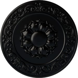 27-3/4" x 2" Sydney Urethane Ceiling Medallion (Fits Canopies up to 5-3/4"), Hand-Painted Jet Black