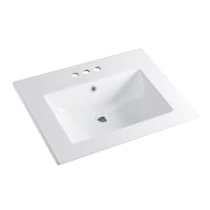 Huntington Beach 24 in. Bathroom Sink in White Ceramic Rectangular Drop-In with Overflow and 4 in. Faucet Holes