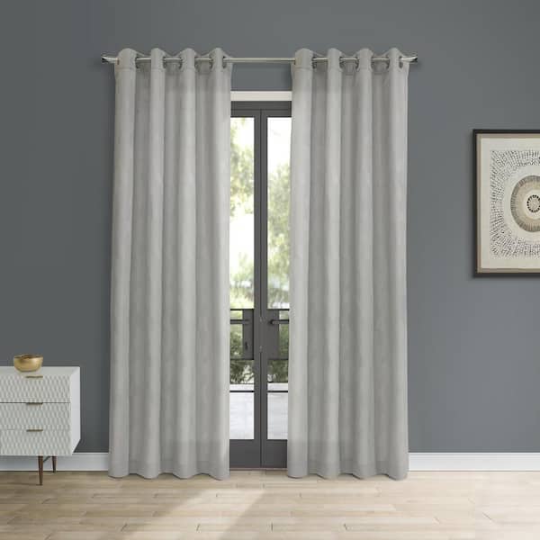 Corsica Grey Polyester Jacquard 52 in. W x 84 in. L Grommet Indoor Light Filtering Curtain (Single Panel)