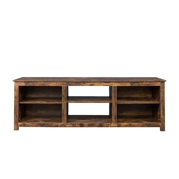 anpport Living room Brown TV stand fits TVs up to 80 in. with 6-storage compartments and 1-shelf cabinet