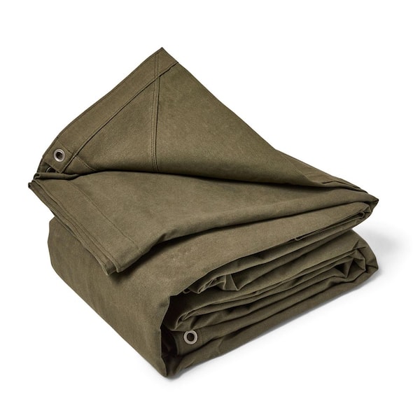 TarpsNow 16 ft. x 20 ft. Olive 18 Mil Heavy Duty Canvas Tarp with
