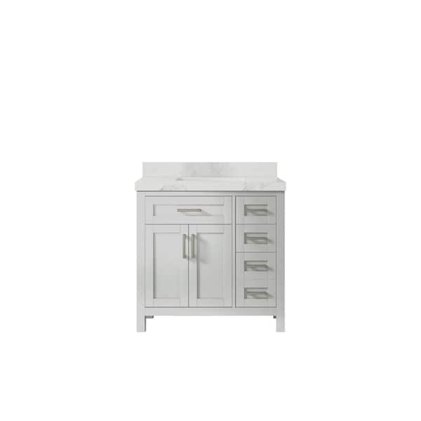 Willow Collections Cambridge 36 in. W x 22 in. D x 36 in. H Center Sink Bath Vanity in Gray with 2 in Calacatta Nuvo Quartz Top