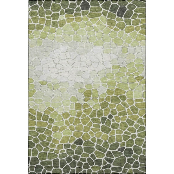 Mayfield Premium Machine Washable Abstract AMF2190 Green 5 ft. x 7 ft. 6 in. Area Rug