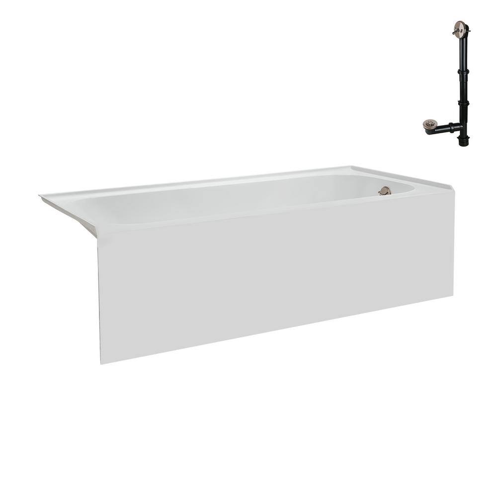 Glossy White Acrylic Right-Hand Drain Alcove Bathtub with Brushed Nickel Drain