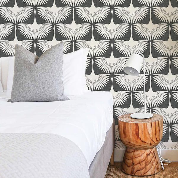 Genevieve Gorder Storm Gray Feather Flock Vinyl Peel and Stick Wallpaper Roll (Covers 56 sq. ft.)