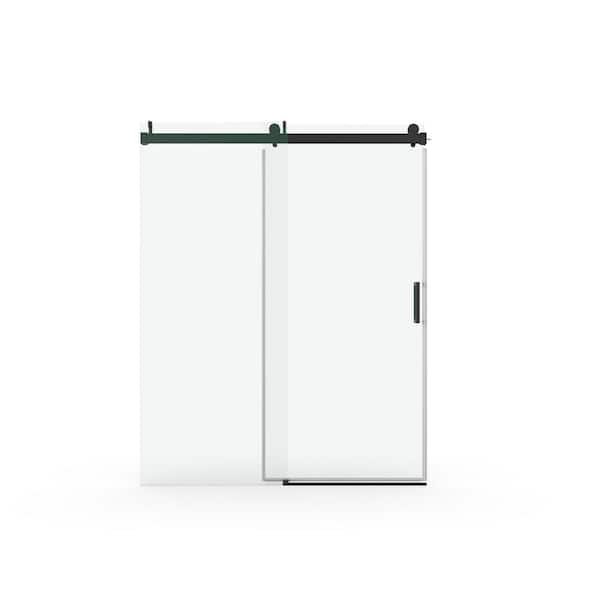 60 in. W x 76 in. H Sliding Frameless Shower Door in Matte Black Finish with Tempered Glass
