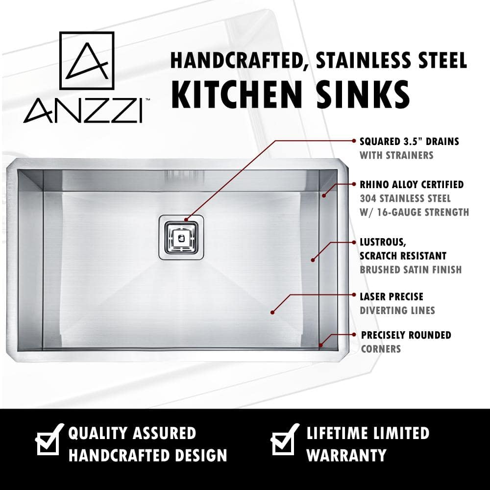 Vanguard 30'' Stainless Steel Undermount Single Bowl Kitchen Sink