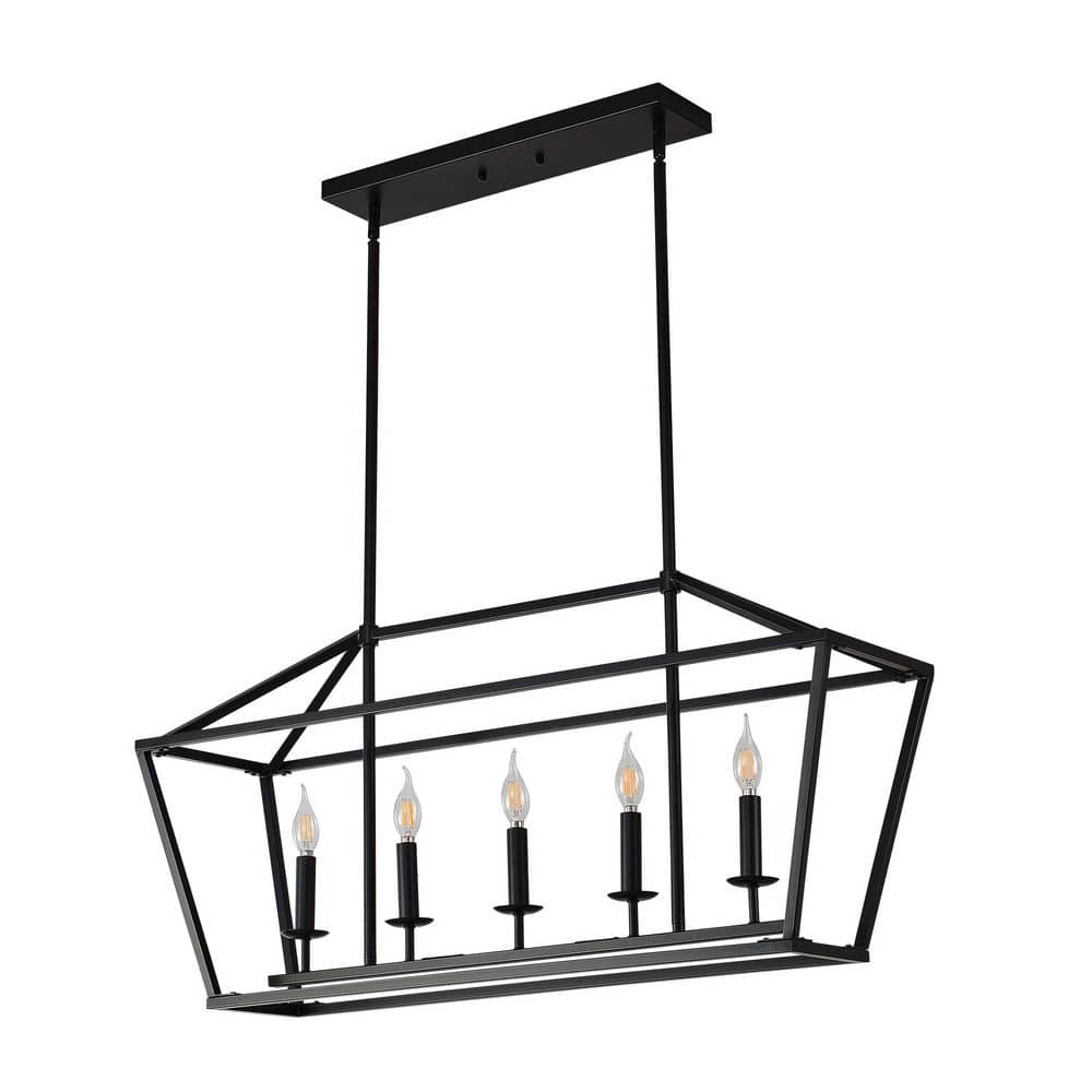 38 in. Black 5-Light Farmhouse Kitchen Island Light, Industrial Linear Chan