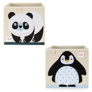 Kids Foldable Fabric Penguin and Panda Storage Cube Soft Toy Bins