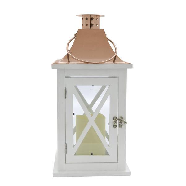 THREE HANDS 6 in. x 6 in. Gold Lantern with LED Candle