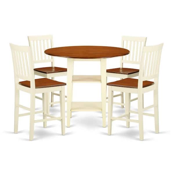 East West Furniture 5-Piece Buttermilk and Cherry Solid Wood Top - Round Dining Room Set - Seats 4