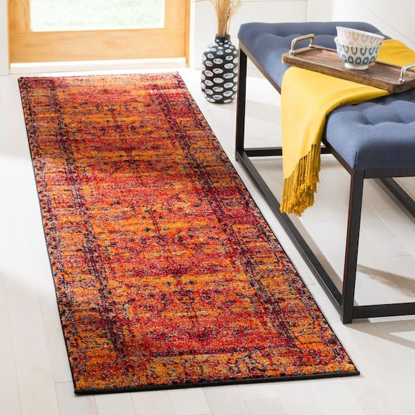 Vintage Hamadan Orange 2 ft. x 12 ft. Distressed Medallion Runner Rug