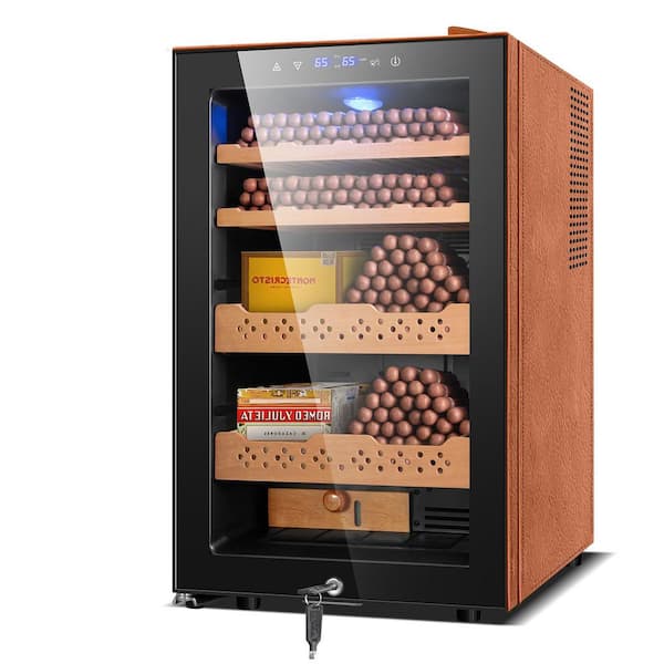 17.71 in. Single Zone Electric Cigar Humidor 70 L Storage 550-Counts with Lock Humidity and Temperature Control in Brown