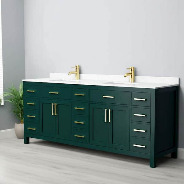 Beckett 84 in. W x 22 in. D x 35 in. H Double Sink Bathroom Vanity in Green with Carrara Cultured Marble Top