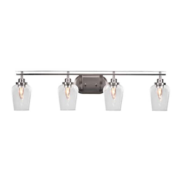 Unbranded Monroe 37.25 in. 4-Light Brushed Nickel Vanity Light with 5 in. Clear Bubble Glass Shade no Bulbs Included