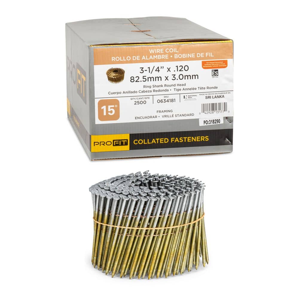 3-1/4 in. x 0.120 15-Degree Hot Dipped Galvanized Ring Shank Wire Coil Framing Nails (2500-Per Box) price history on PriceWatchPro