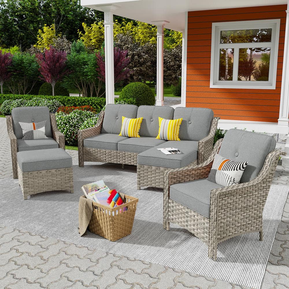 Freddie 5-Piece Wicker Outdoor Patio Conversation Seating Sofa Set with Dark Gray Cushions price history on PriceWatchPro