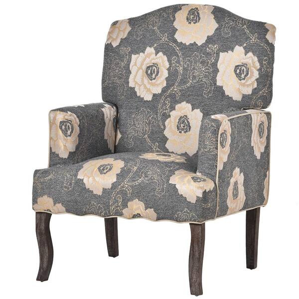 aisword Old-Fashioned Style Flower with Linen Fabric Tufted Armchair with Pillow