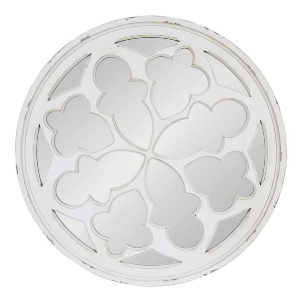 Kate and Laurel Medium Round White American Colonial Mirror (35.5 in. H x 35.5 in. W)