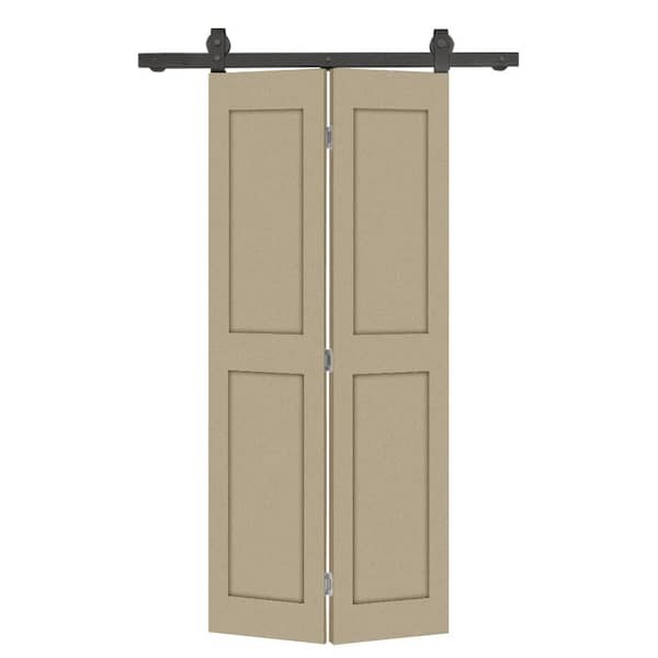 38 in. x 80 in. 2 Panel Shaker Hollow Core Unfinished Composite Bi-fold Door with Sliding Barn Door Hardware Kit