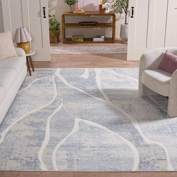 Prestige 7 ft. x 7 ft. Square Ivory/Blue Abstract Waves Area Rug